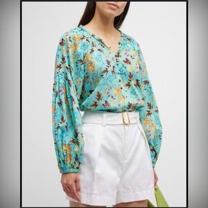 A.L.C Blouse - Capri Top Grotto Multi Aqua Floral
Capri Cotton Voile Top